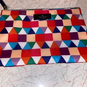 Kate Spade clutch for Qantas Air. Colorful geometric design w/ deep blue lining